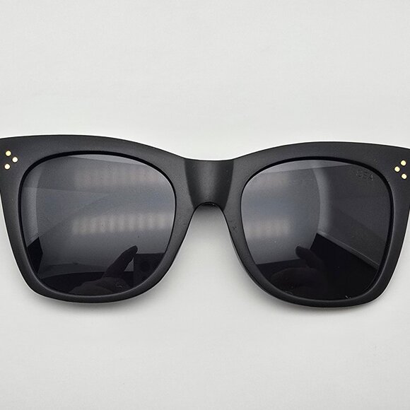 I-SEA Stevie Matte Black Gold Frame Polarized Black Lens Cat Eye Sunglasses 53mm - Picture 14 of 16